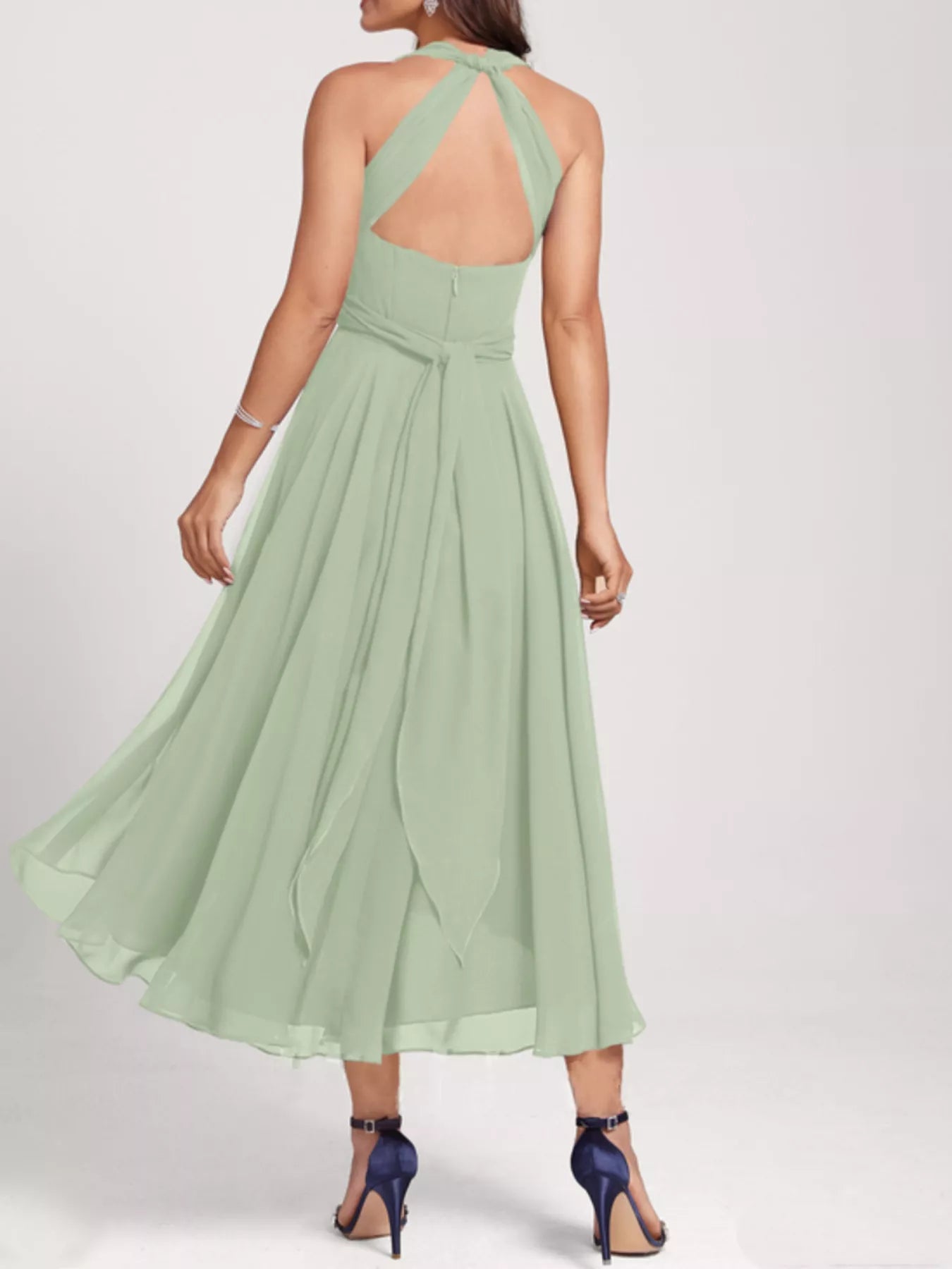 Ruched Crisscross A Line Midi Dress