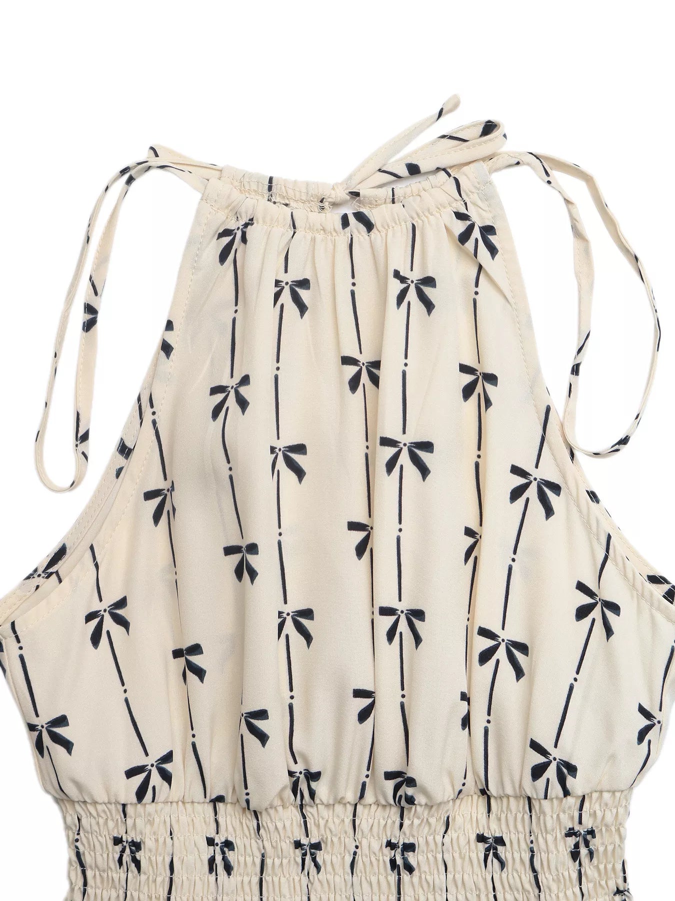 Bow Print Smocked Halter Neck Romper