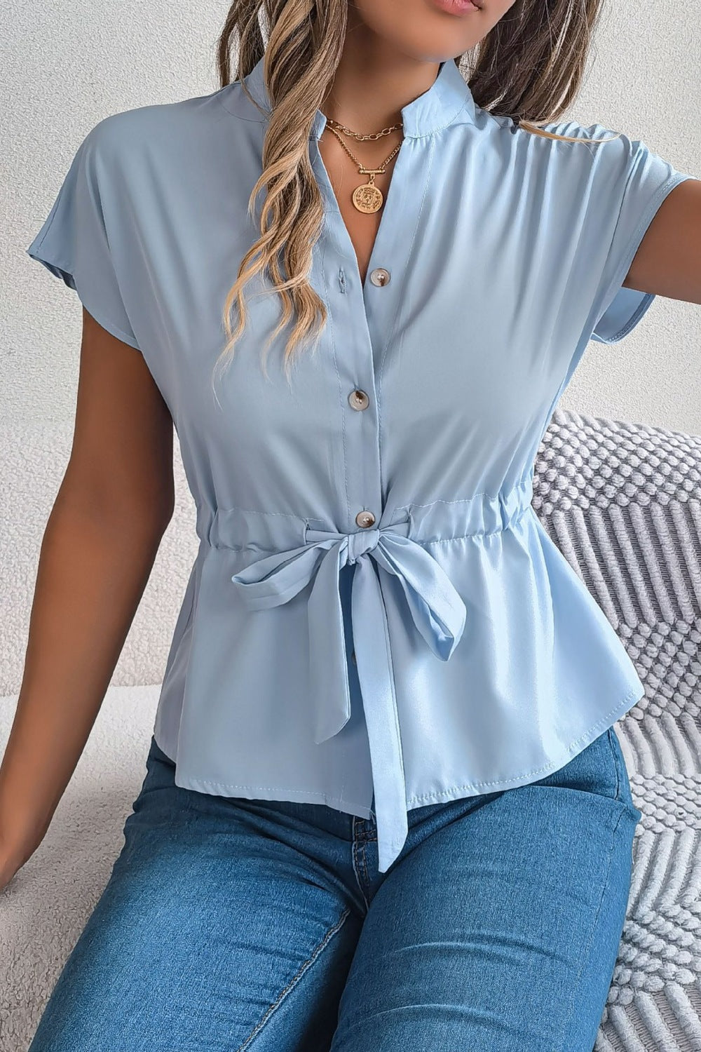 Tie Waist Button Down Shirt