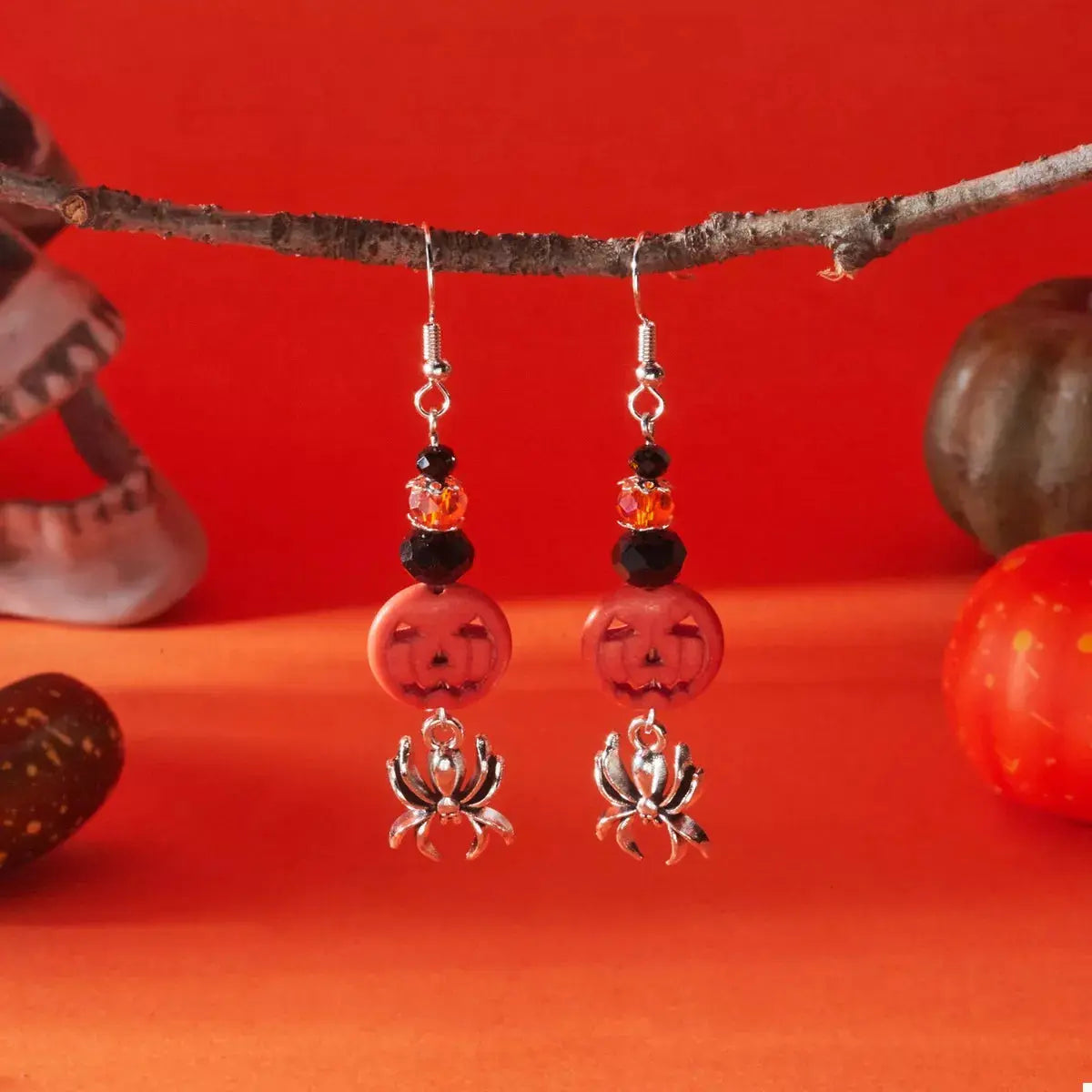 Spider Pumpkin Halloween Drop Earrings
