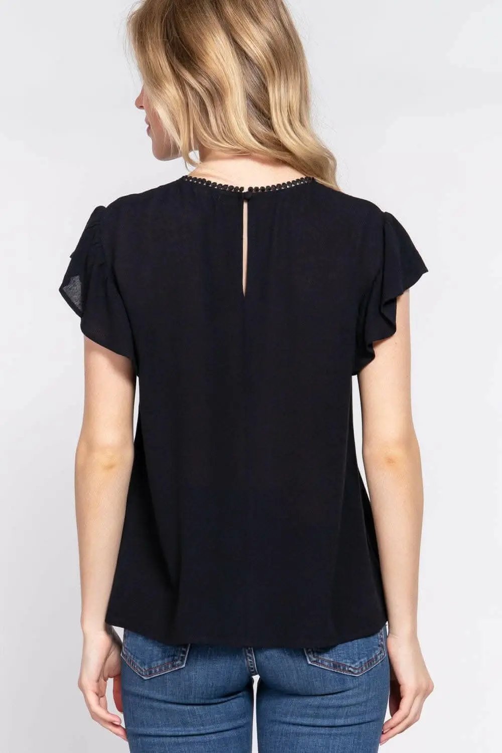 Trendsi Crochet Blouse Ruffle Short Sleeve — Women's Active Casual Top