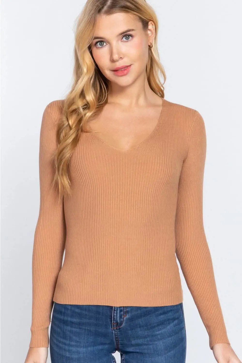 Trendsi V-Neck Activewear Top | Fitted Rib Knit