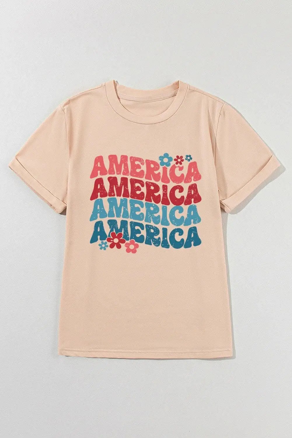 T-Shirts Trendsi America Classic Graphic Tee - Round Neck, Short Sleeve, Comfor