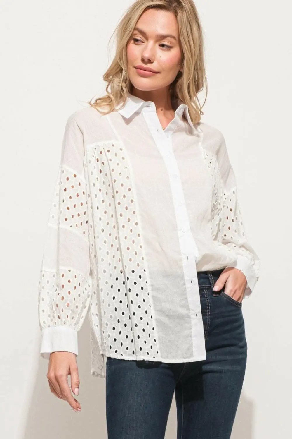 Pants Trendsi And The Why Eyelet Long Sleeve Button Down Shirt - USA Design,