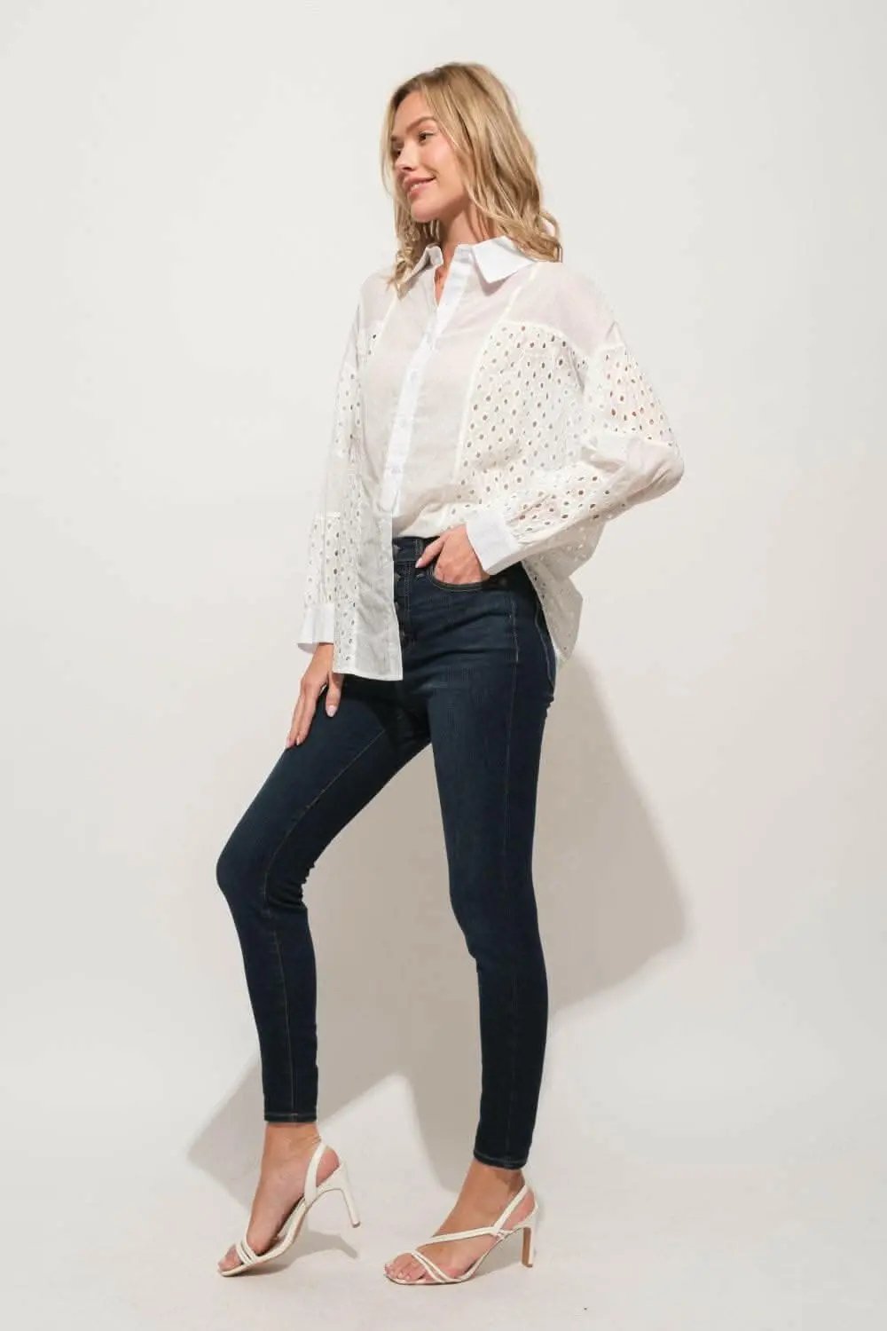 Pants Trendsi And The Why Eyelet Long Sleeve Button Down Shirt - USA Design,