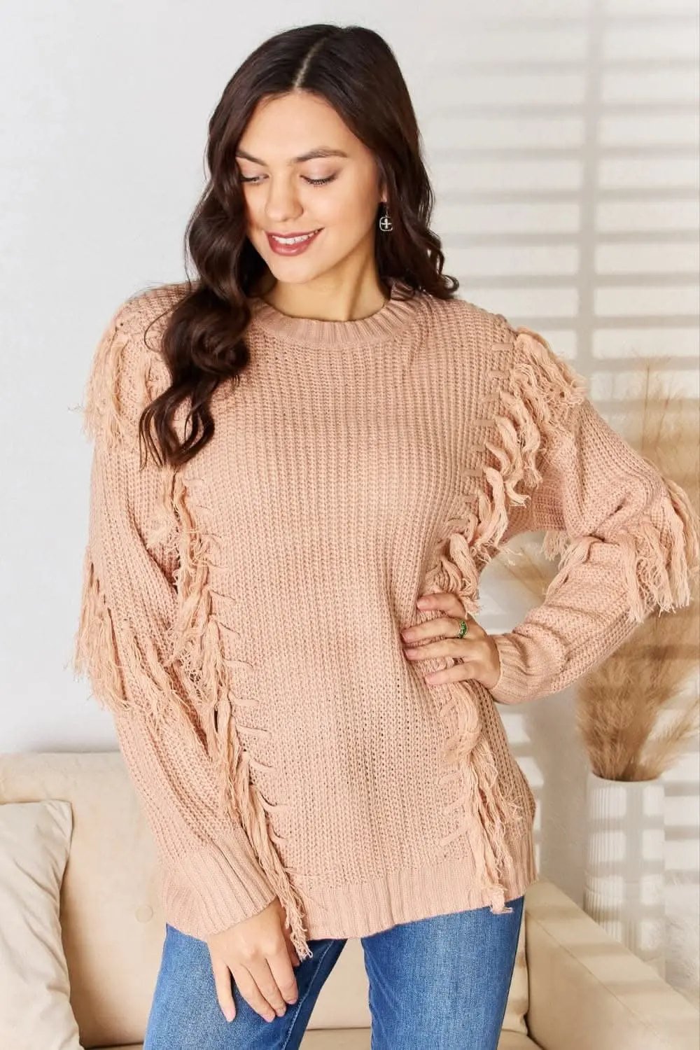 Sweaters Trendsi And The Why Tassel Sweater Dusty Pink S/M Pullover