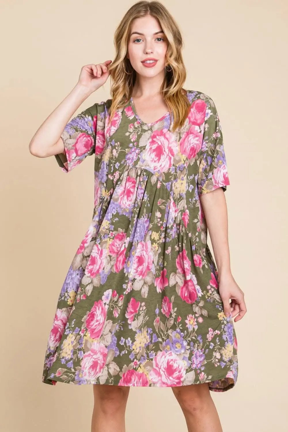 Dresses Trendsi Floral V-Neck Dress Women's Casual Party Dress Ruched & Flattering