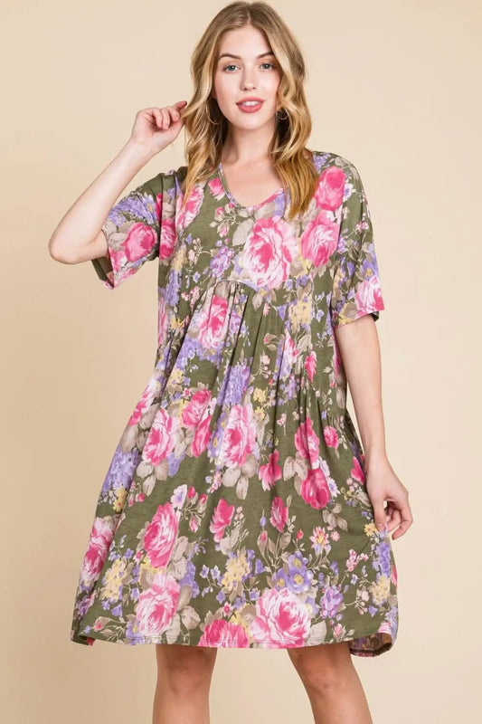 Dresses Trendsi Floral V-Neck Dress Women's Casual Party Dress Ruched & Flattering