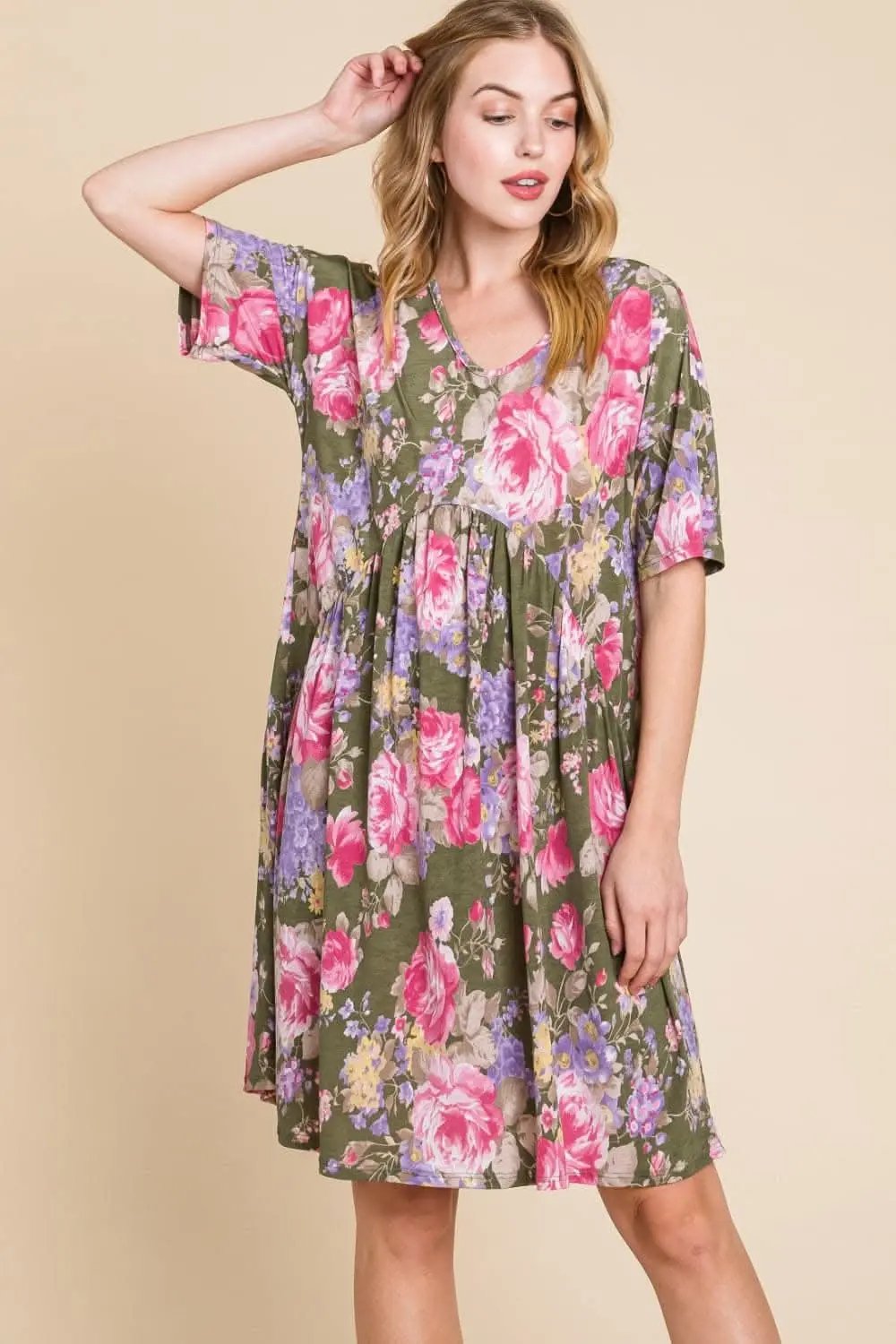 Dresses Trendsi Floral V-Neck Dress Women's Casual Party Dress Ruched & Flattering