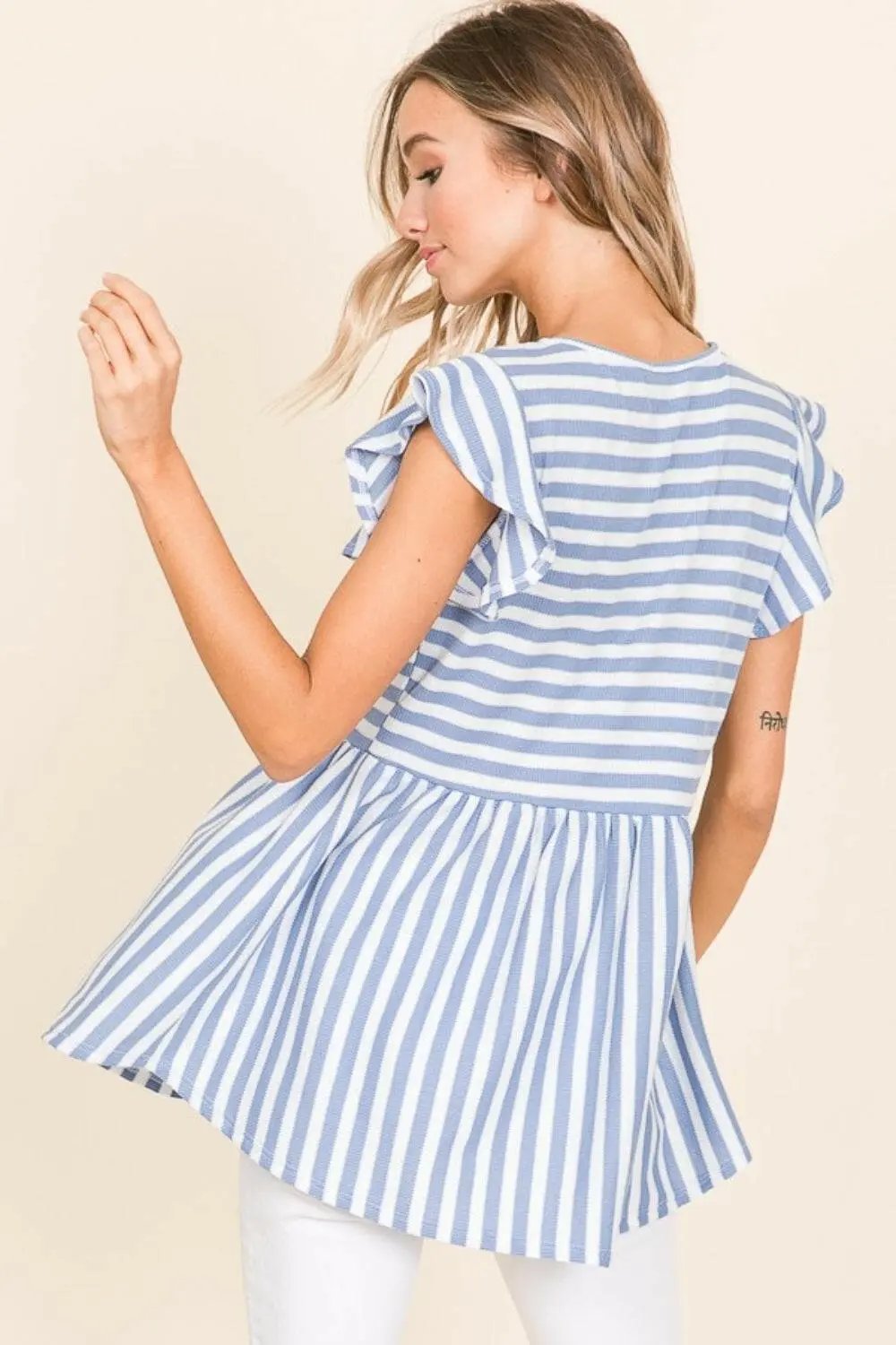 Pants Trendsi BOMBOM Striped Round Neck Blouse - Women's