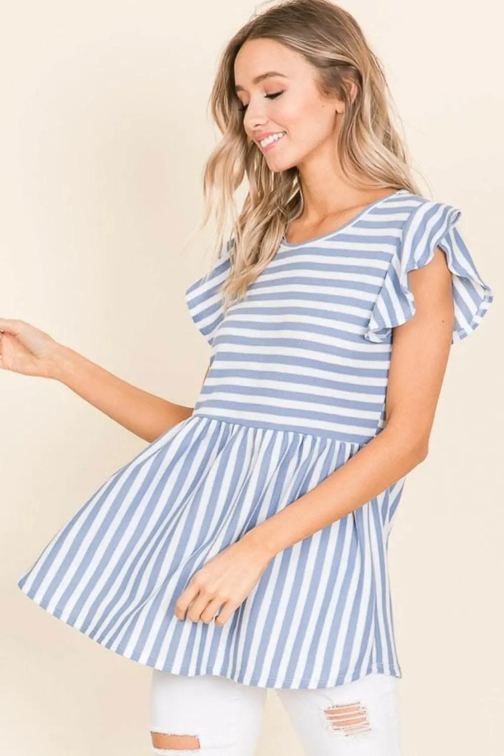 Pants Trendsi BOMBOM Striped Round Neck Blouse - Women's