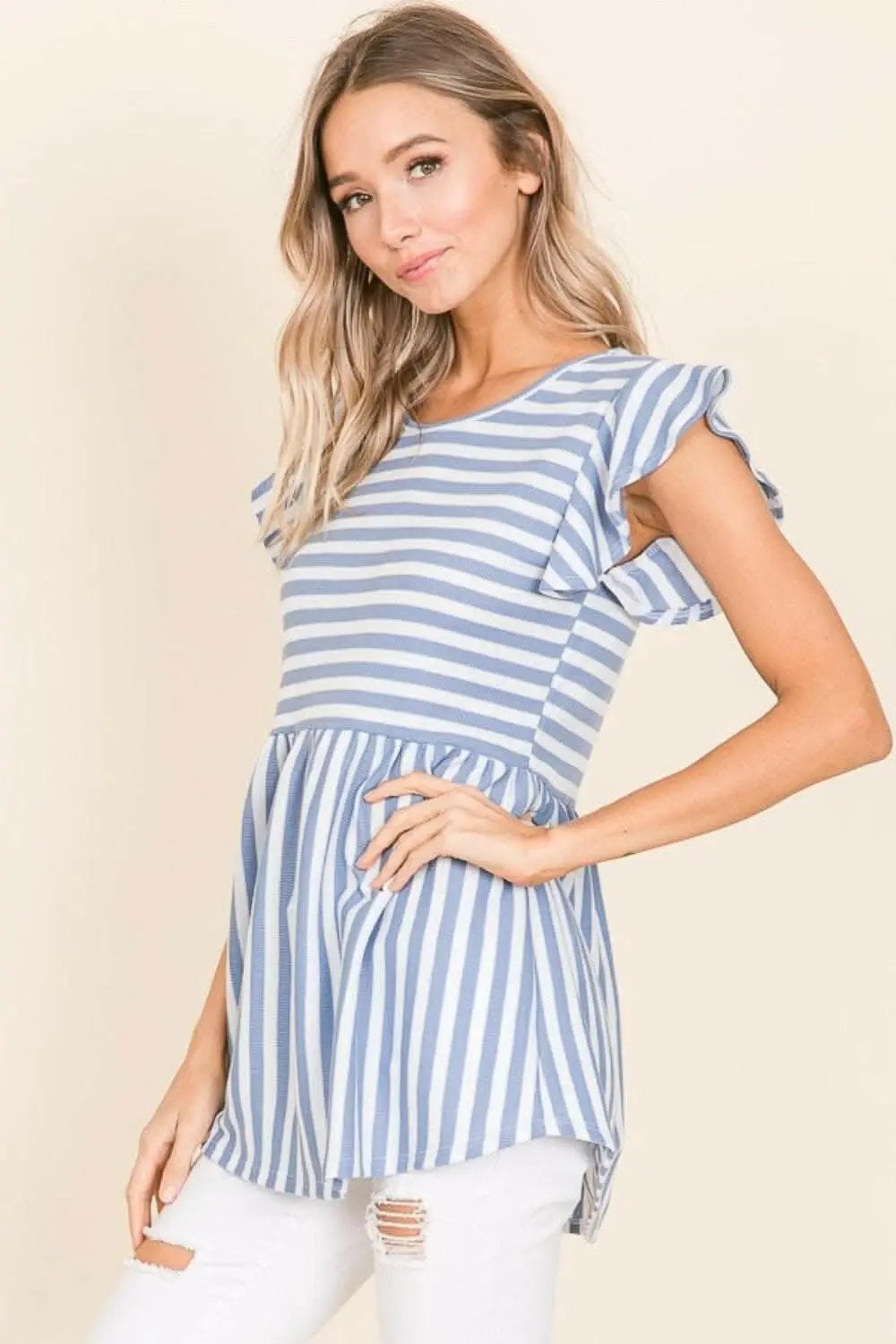 Pants Trendsi BOMBOM Striped Round Neck Blouse - Women's