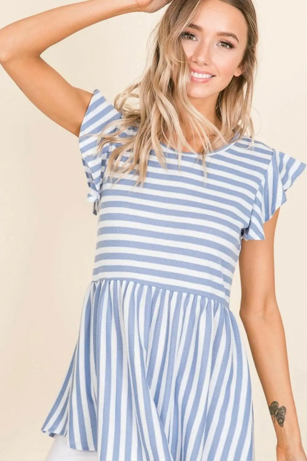 Pants Trendsi BOMBOM Striped Round Neck Blouse - Women's