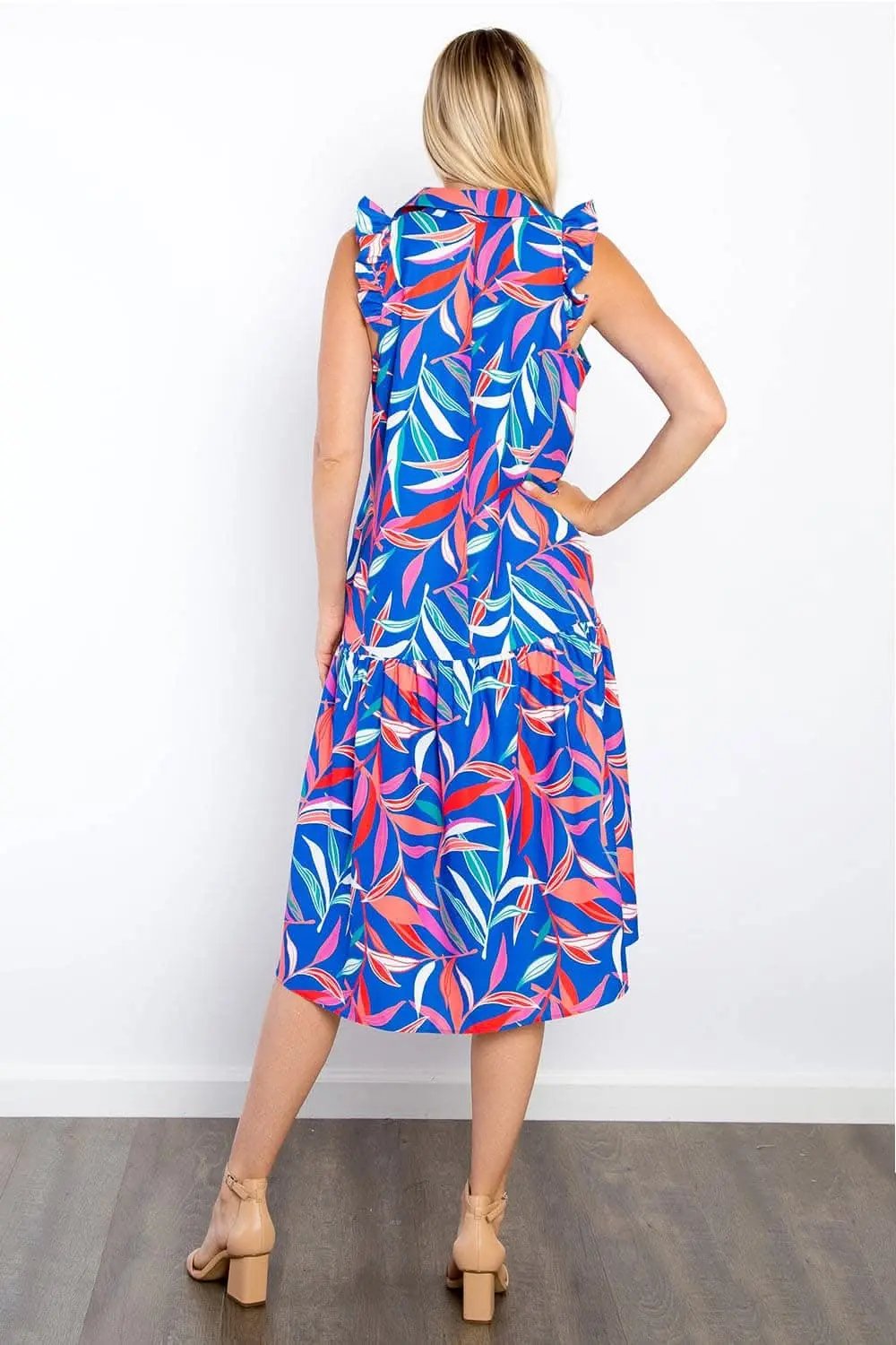 Dresses Trendsi Be Stage Print Ruffled Midi Dress with Pockets Chic