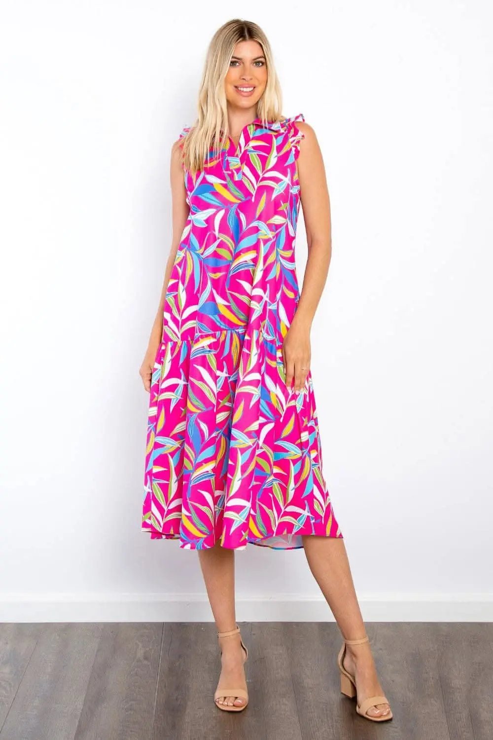 Dresses Trendsi Be Stage Print Ruffled Midi Dress with Pockets