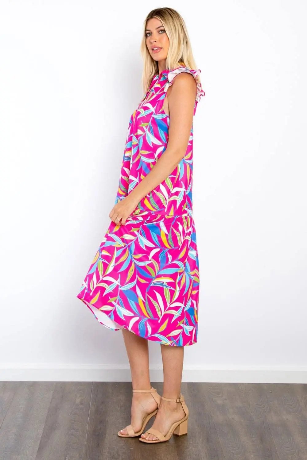 Dresses Trendsi Be Stage Print Ruffled Midi Dress with Pockets