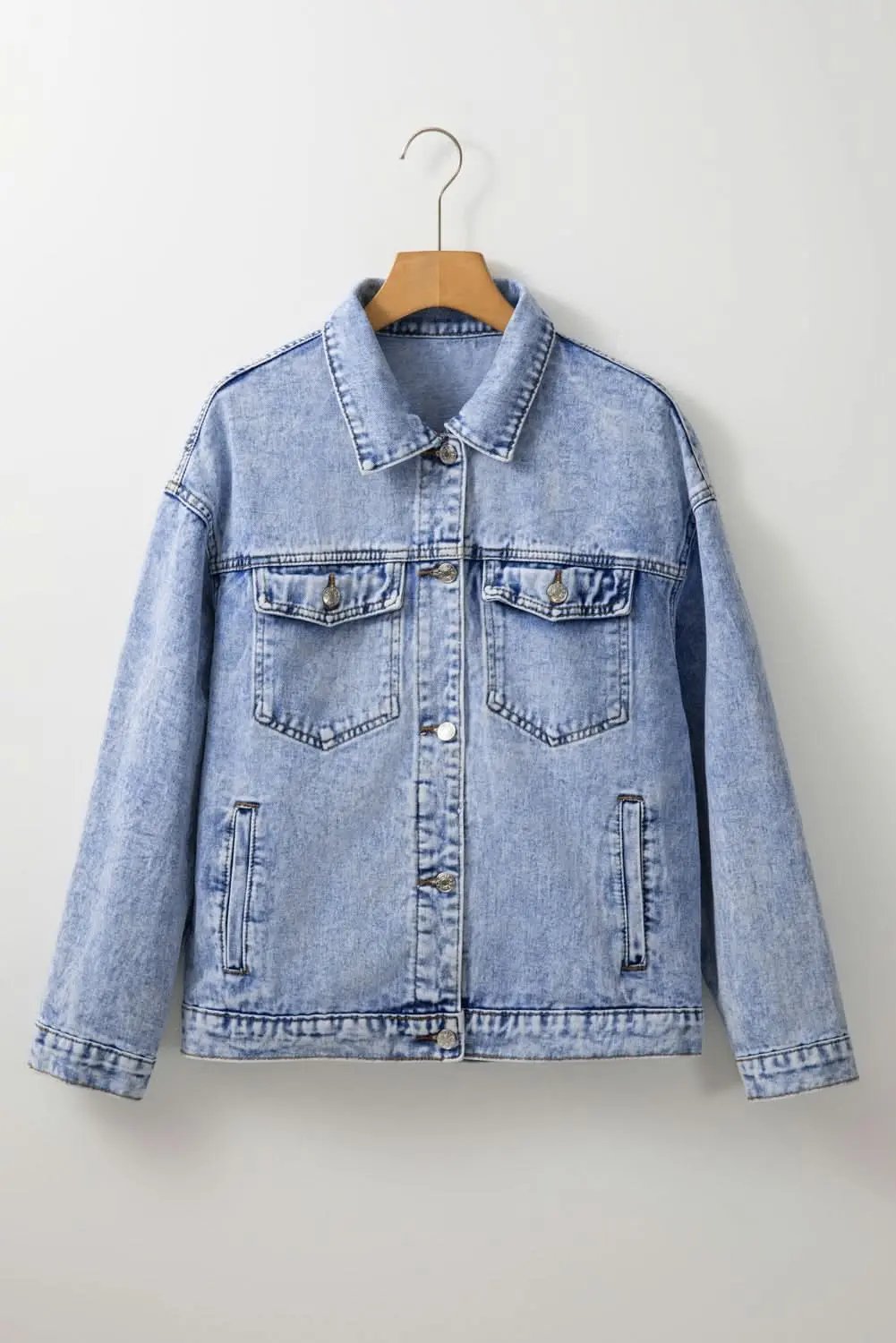 Jackets Love Salve  Beau Blue Vintage Washed Flap Pockets Denim