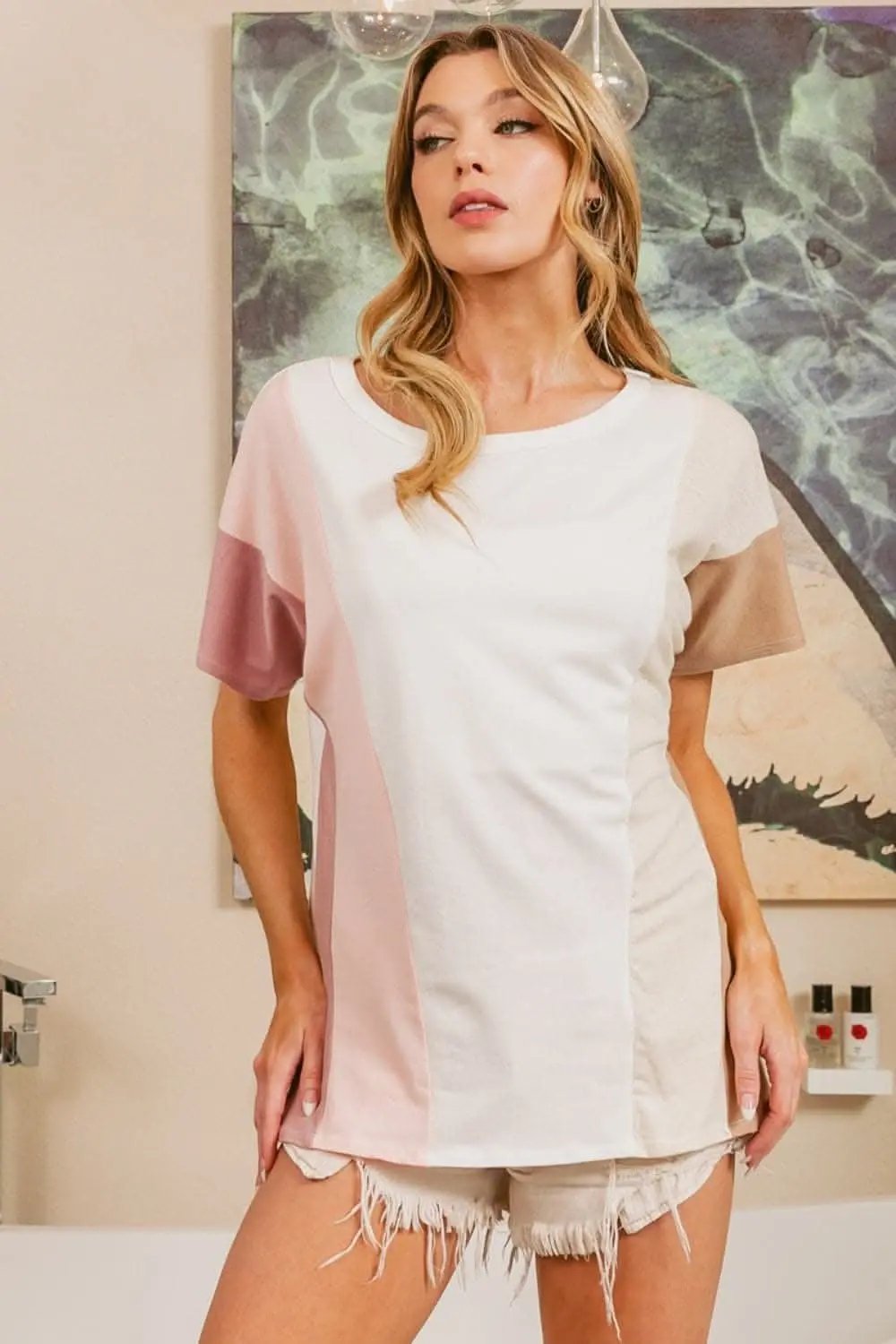 T-Shirts Trendsi BiBi Color Block Short Sleeve T-Shirt