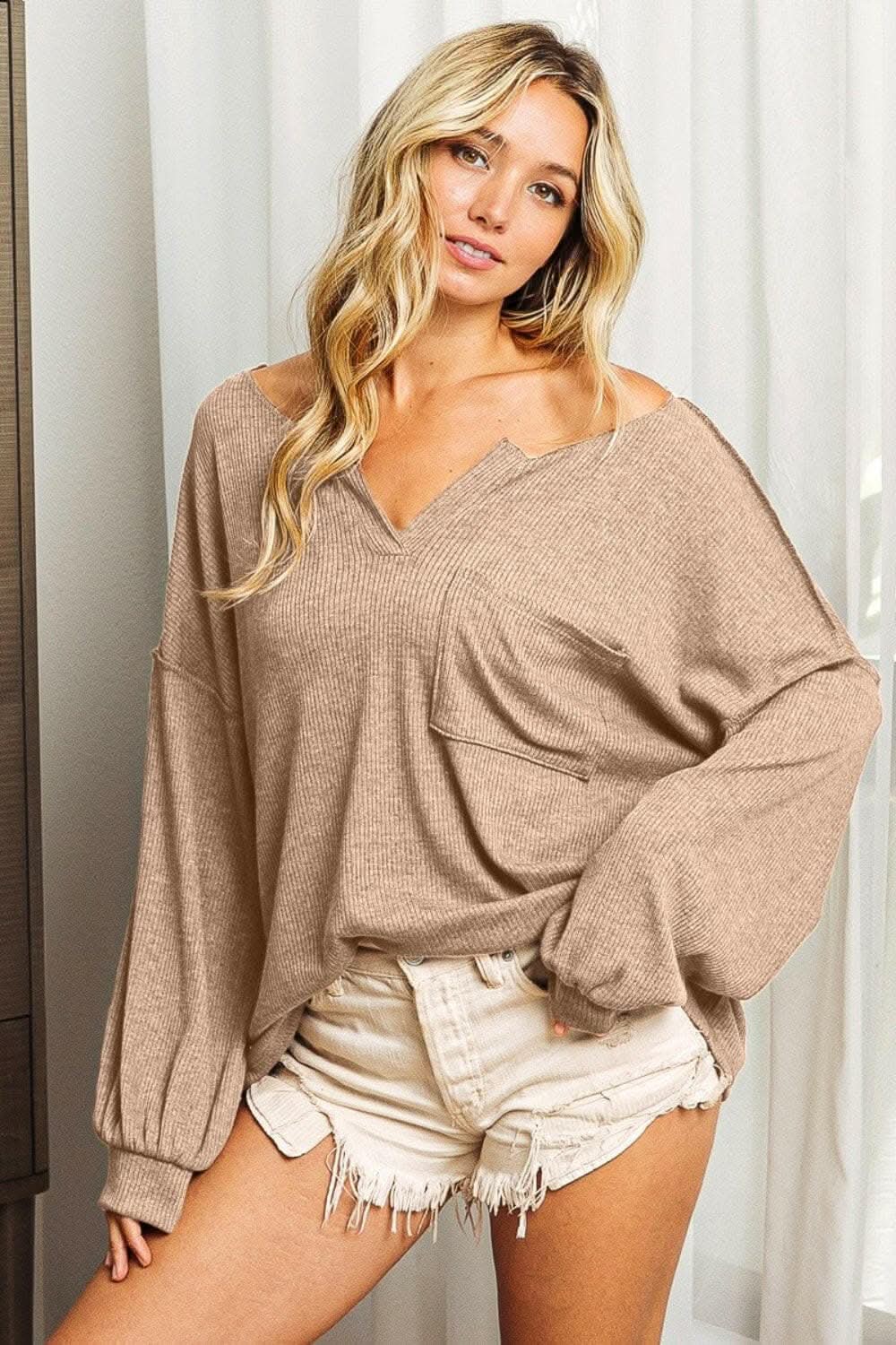Women's Long Sleeve Top Long Sleeve Top - Exposed Seam - BiBi Style