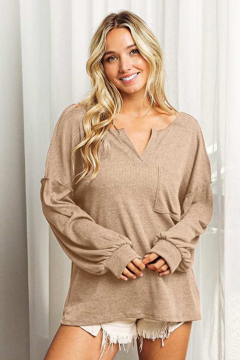 Women's Long Sleeve Top Long Sleeve Top - Exposed Seam - BiBi Style