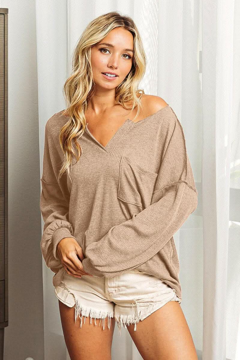 Women's Long Sleeve Top Long Sleeve Top - Exposed Seam - BiBi Style