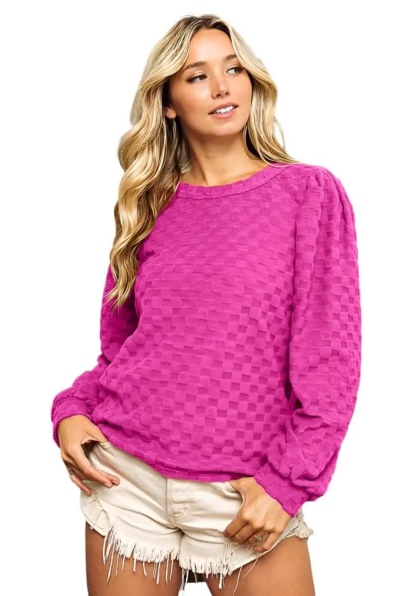 Trendsi Checker Pullover Sweatshirt Magenta Knit