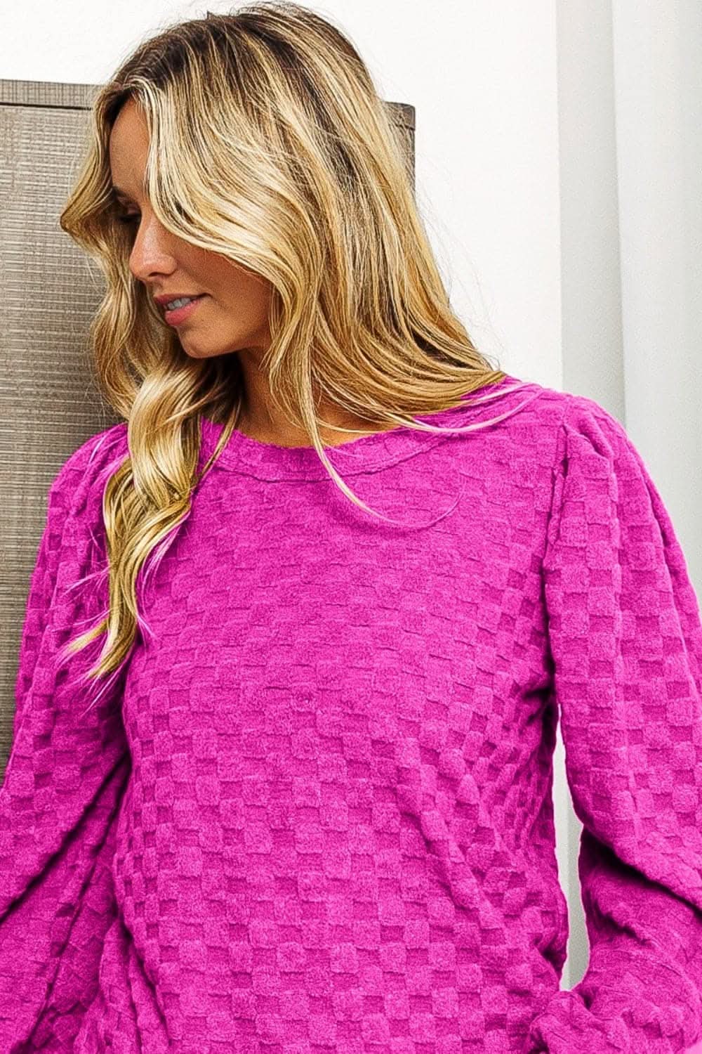 Trendsi Checker Pullover Sweatshirt Magenta Knit