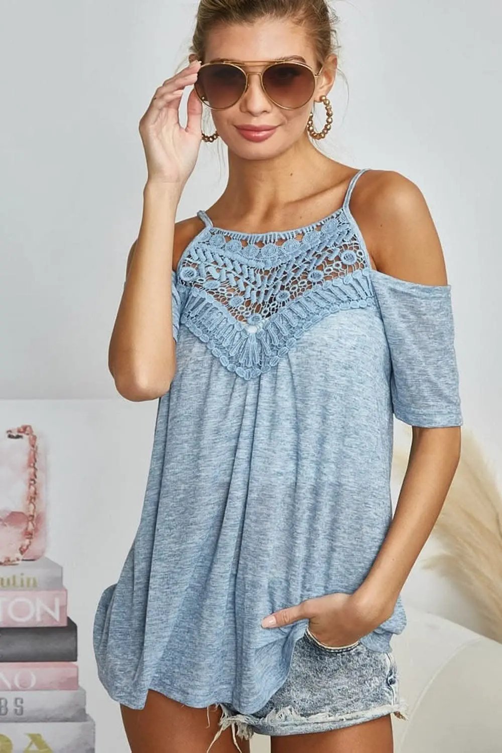 T-Shirts Trendsi BiBi adjustable lace tank top - LoveSalve
