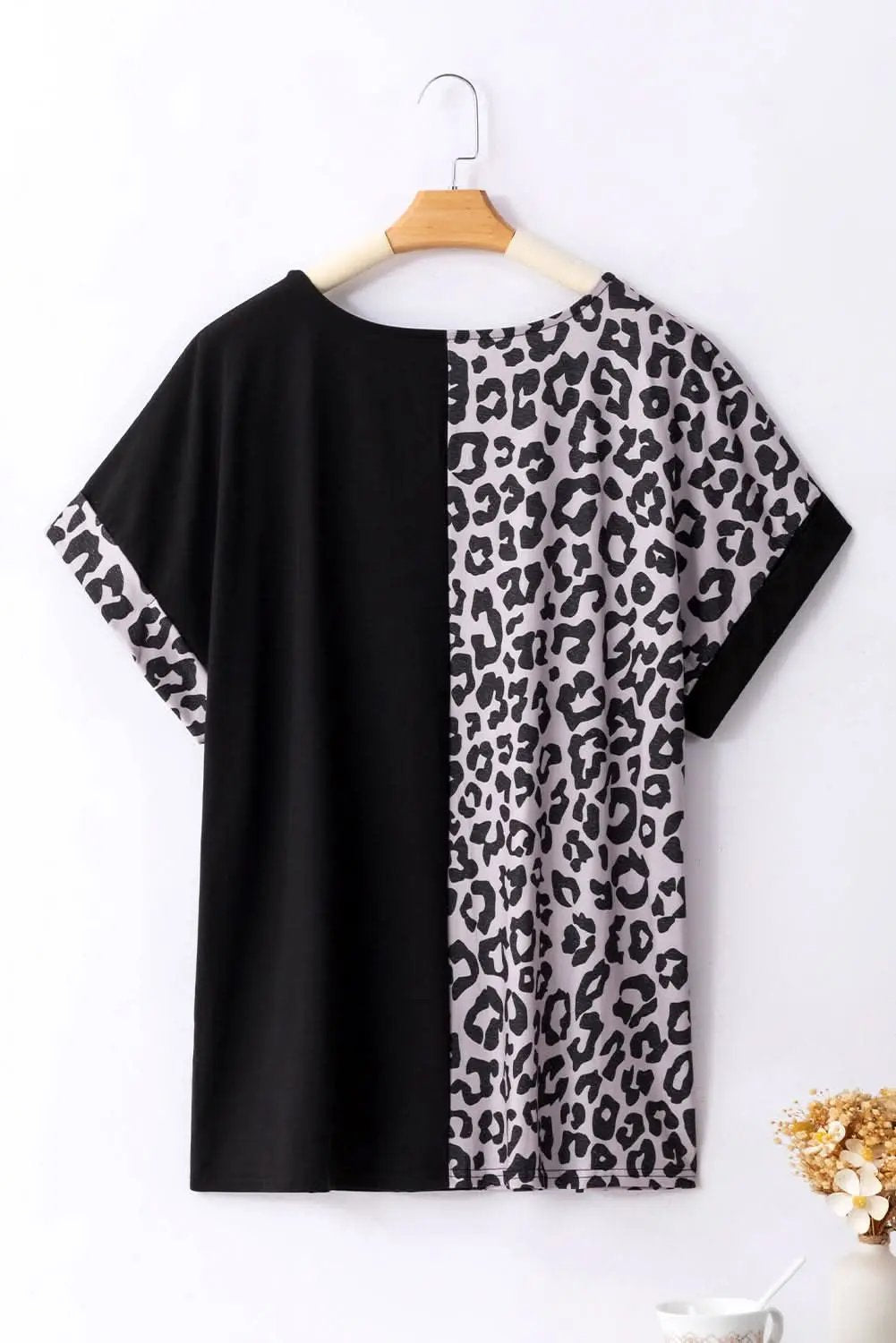 Shorts Love Salve Black Leopard Patchwork Women's Plus Size Tee - Trendy, Comfy T-Shirt