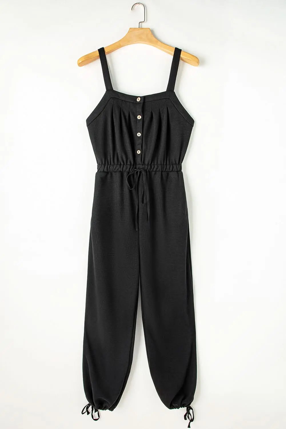 Love Salve Black Wide Leg Jumpsuit — Summer Drawstring Romper