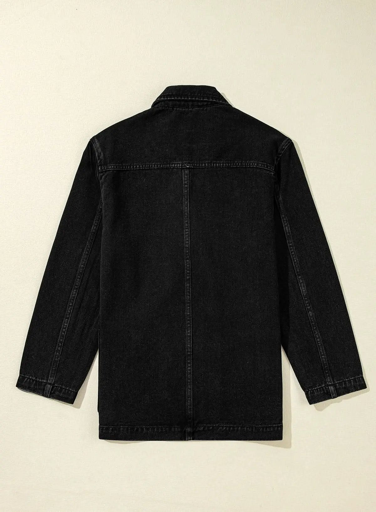 Jackets Love Salve Black Denim Jacket Women's Daily Casual Lapel Collar Side Pockets