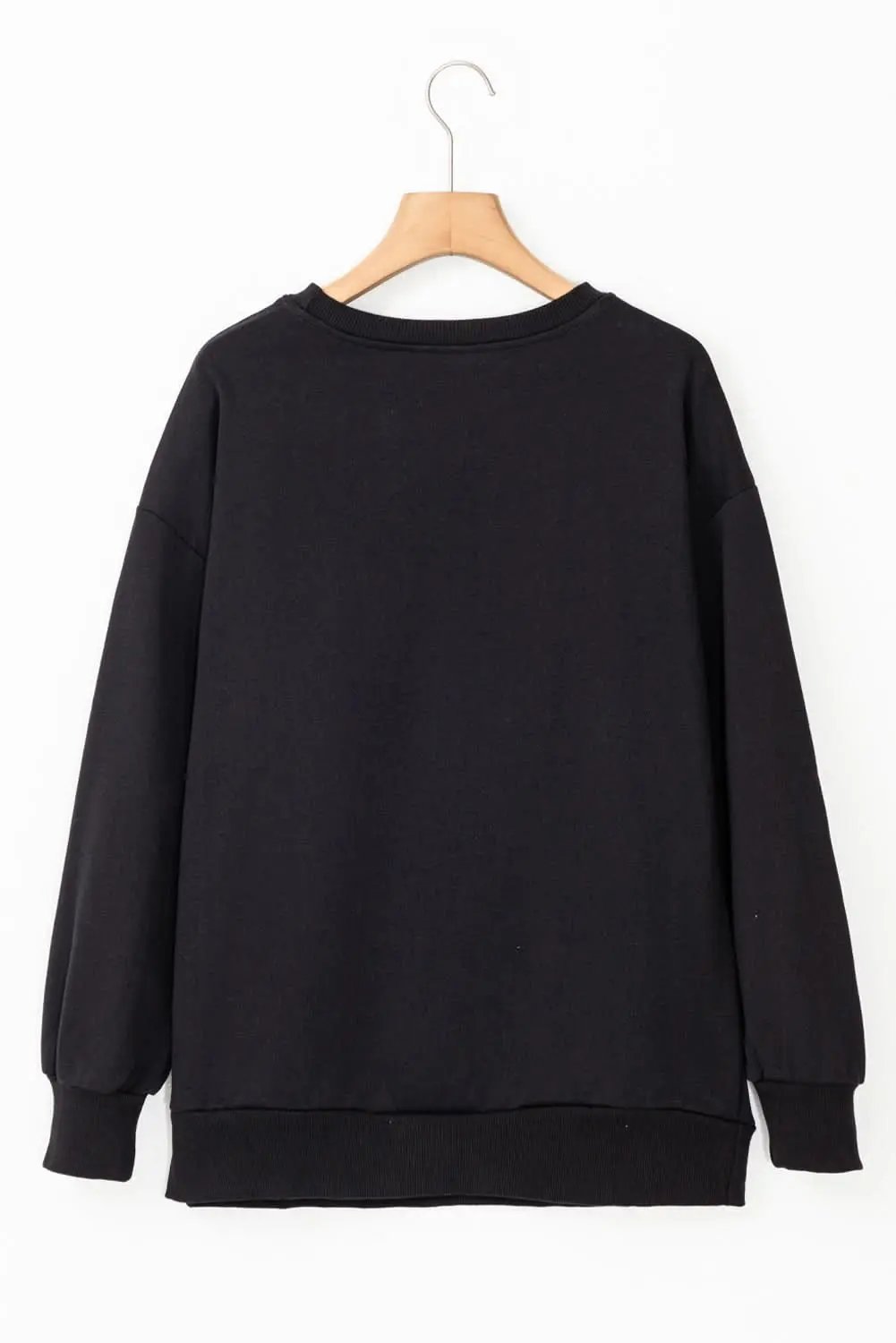 Women's Sweatshirt - Black Tinsel Graphic Game Day - Drop Shoulder Casual