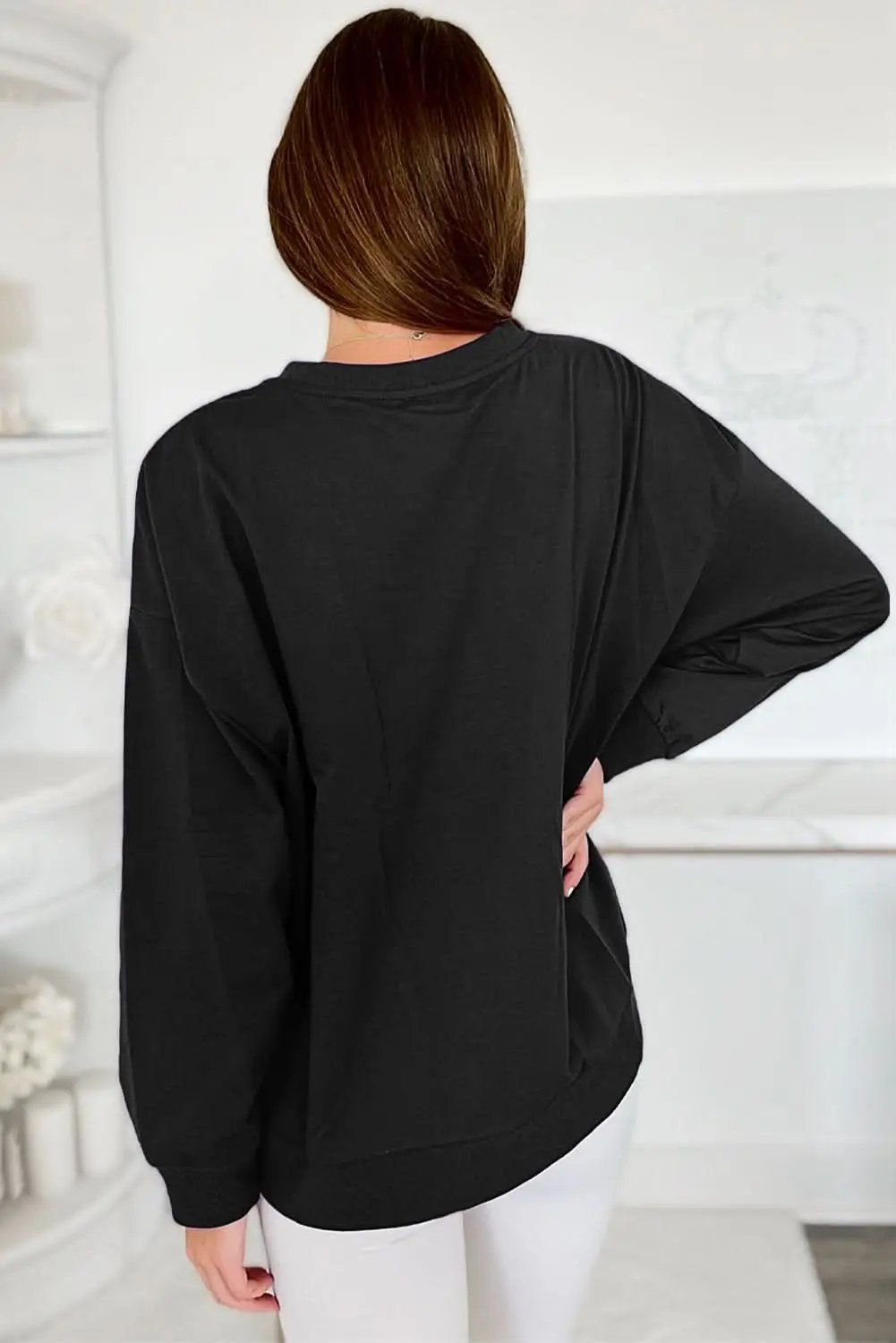 Women's Sweatshirt - Black Tinsel Graphic Game Day - Drop Shoulder Casual