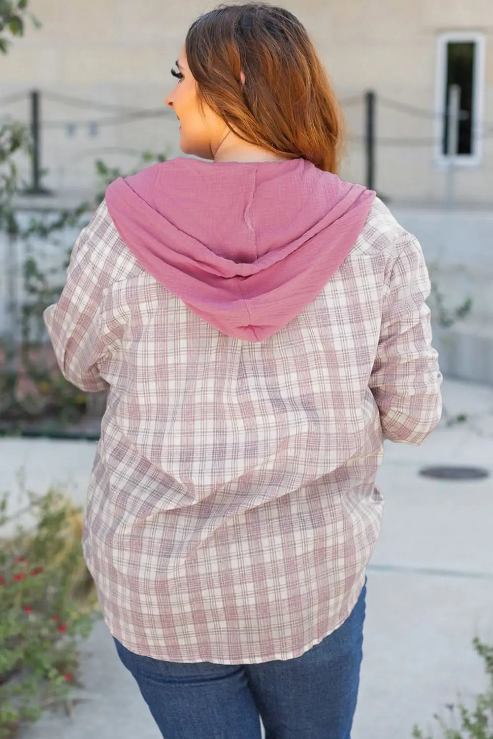 Love Salve Women's Hooded Plaid Shirt — Plus Size Comfort