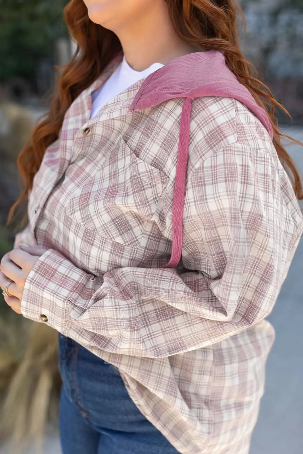 Love Salve Women's Hooded Plaid Shirt — Plus Size Comfort