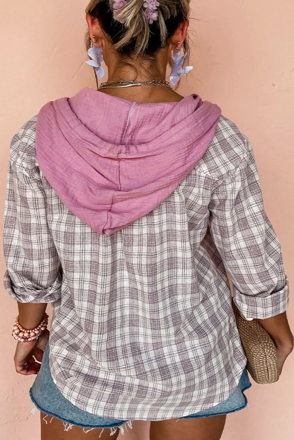 Love Salve Women's Hooded Plaid Shirt — Plus Size Comfort