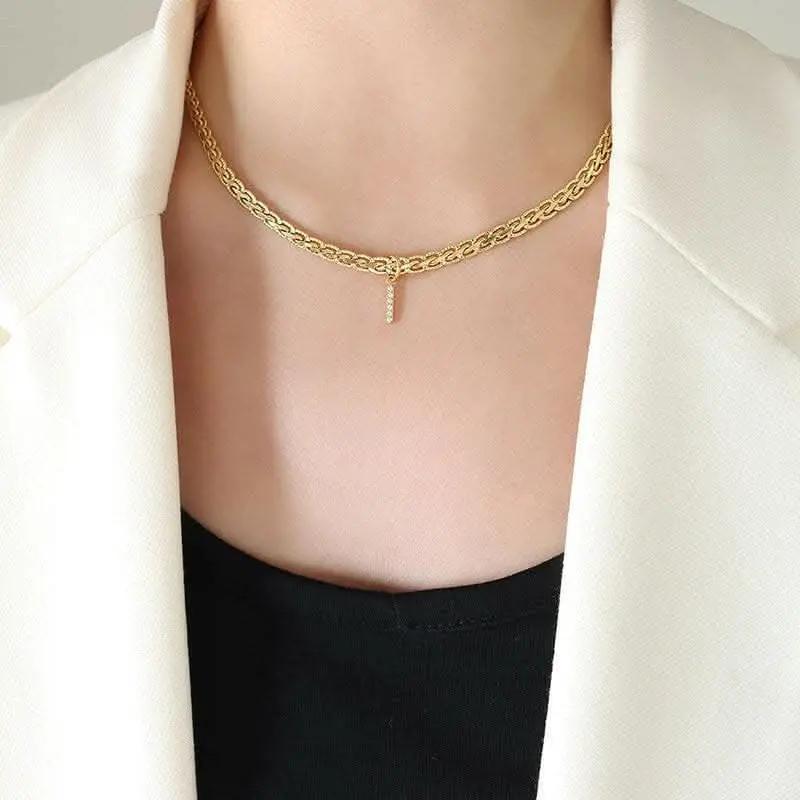 T-Shirts Trendsi Necklaces - Brass zircon letter pendant necklace