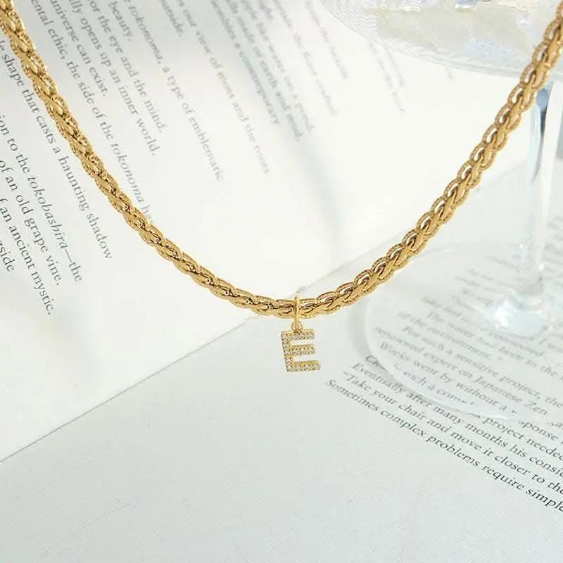 T-Shirts Trendsi Necklaces - Brass zircon letter pendant necklace
