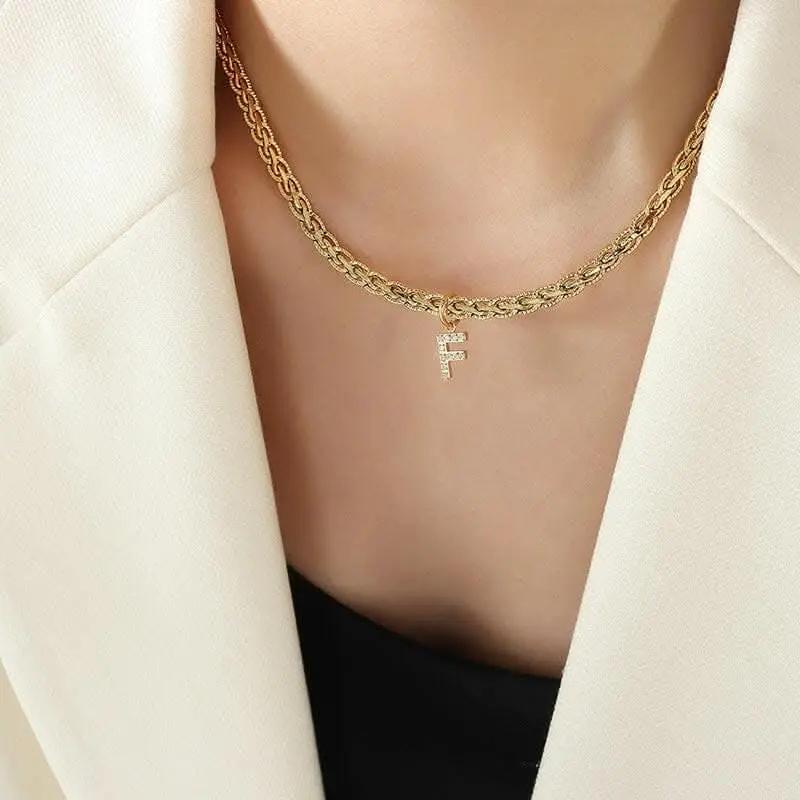 T-Shirts Trendsi Necklaces - Brass zircon letter pendant necklace