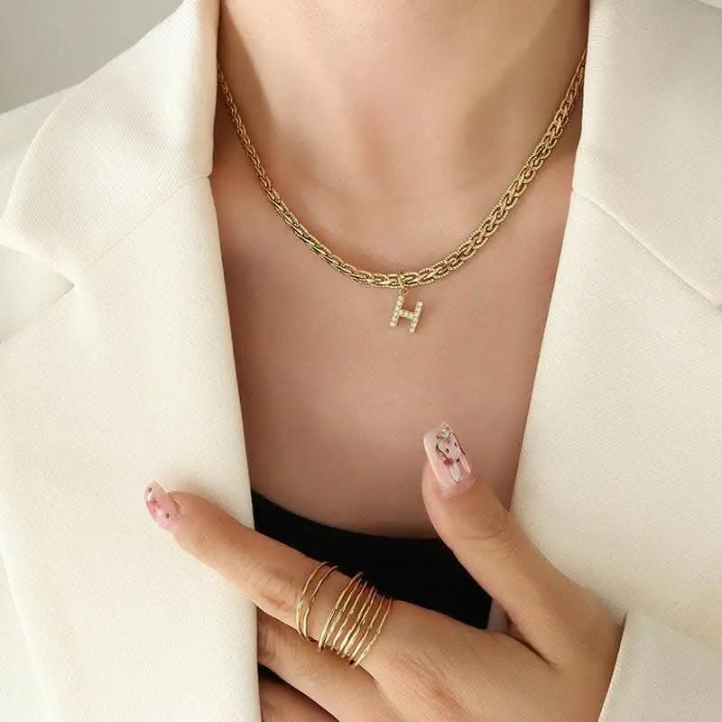 T-Shirts Trendsi Necklaces - Brass zircon letter pendant necklace