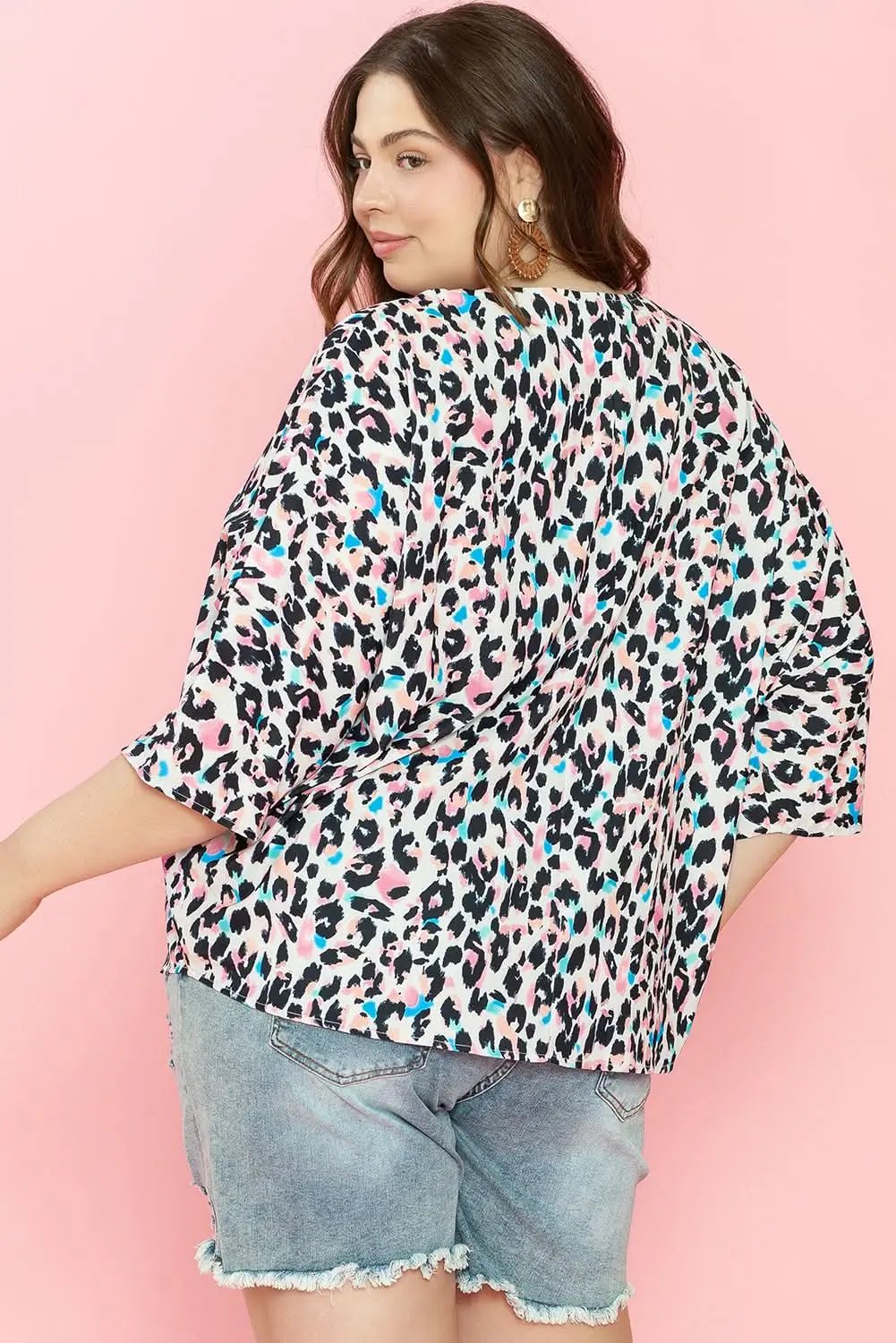 Love Salve Women's Plus Size Batwing Blouse Brown Leopard — Western Summer Top