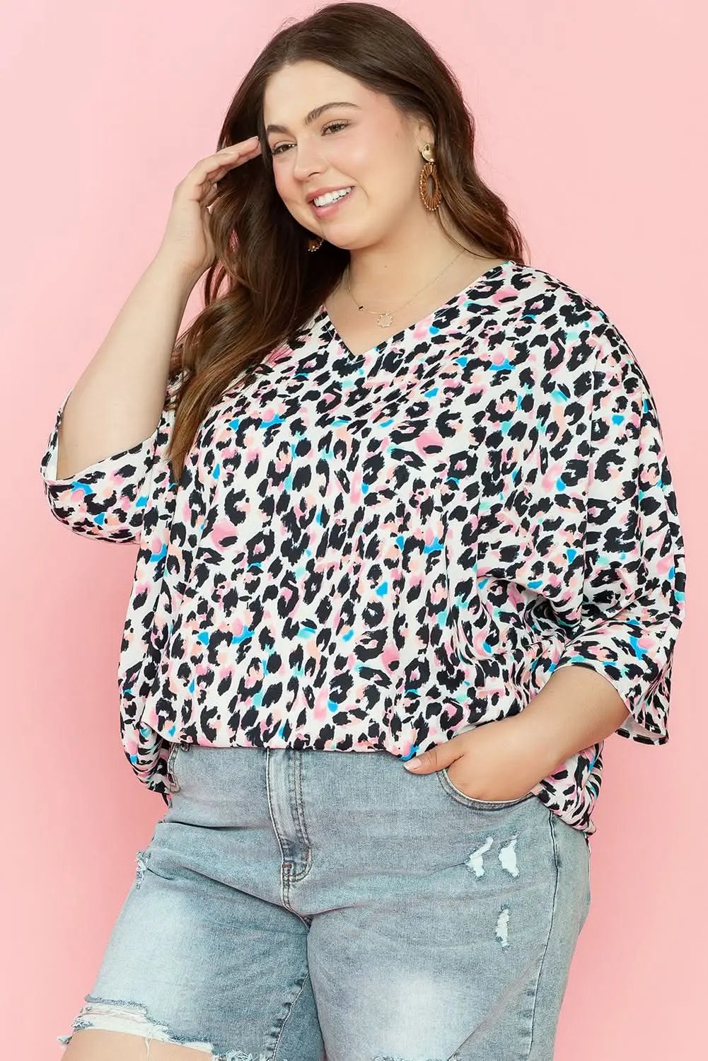 Love Salve Women's Plus Size Batwing Blouse Brown Leopard — Western Summer Top