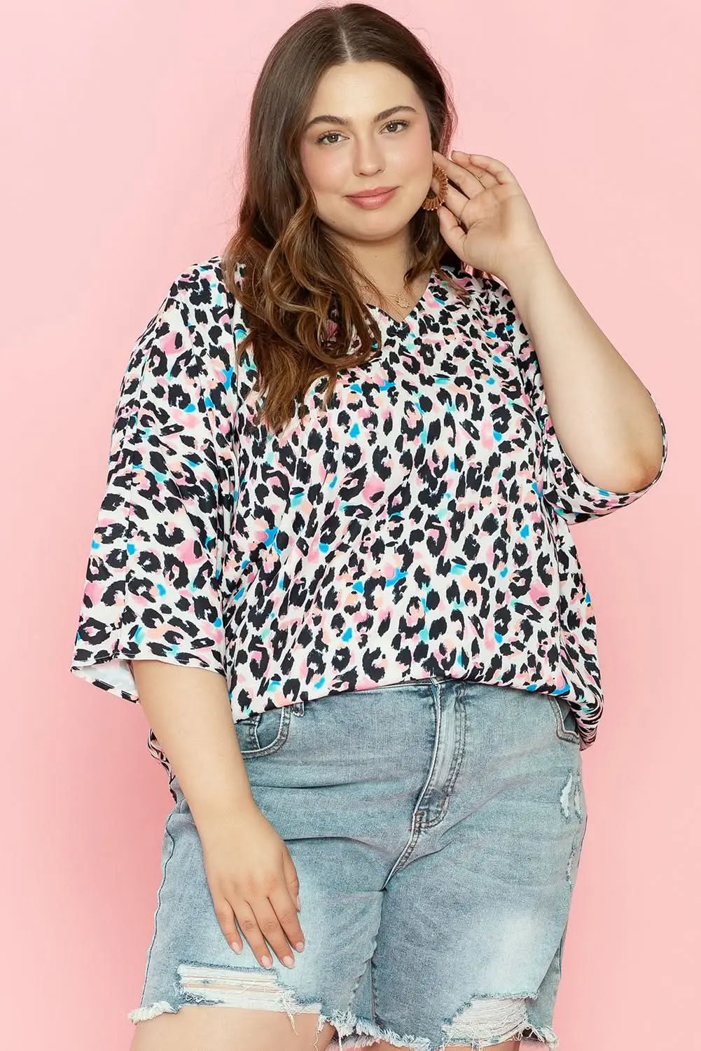 Love Salve Women's Plus Size Batwing Blouse Brown Leopard — Western Summer Top
