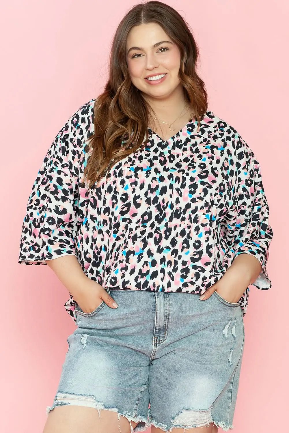 Love Salve Women's Plus Size Batwing Blouse Brown Leopard — Western Summer Top
