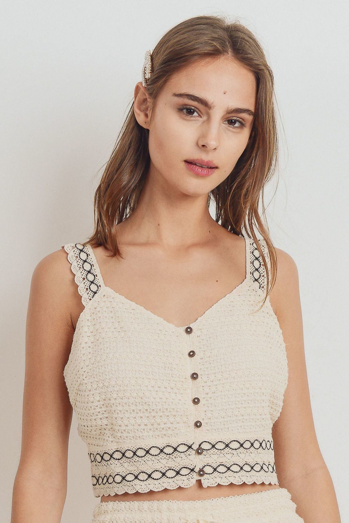 Size Small Knit Laced Buttoned Shoulder Strap Top