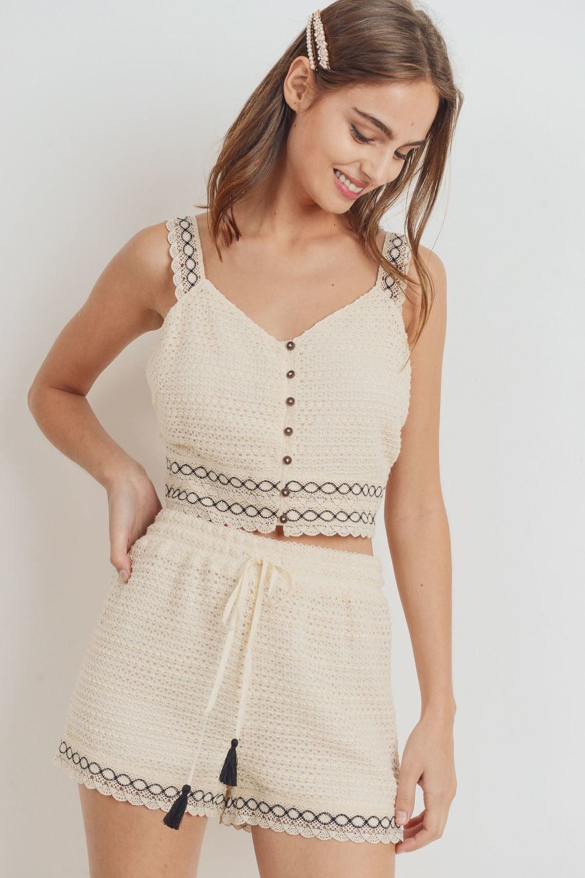 Size Small Knit Laced Buttoned Shoulder Strap Top