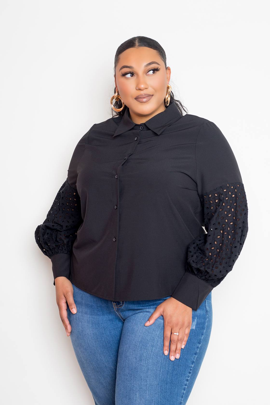 Plus Size Blouse With Punched Sleeves