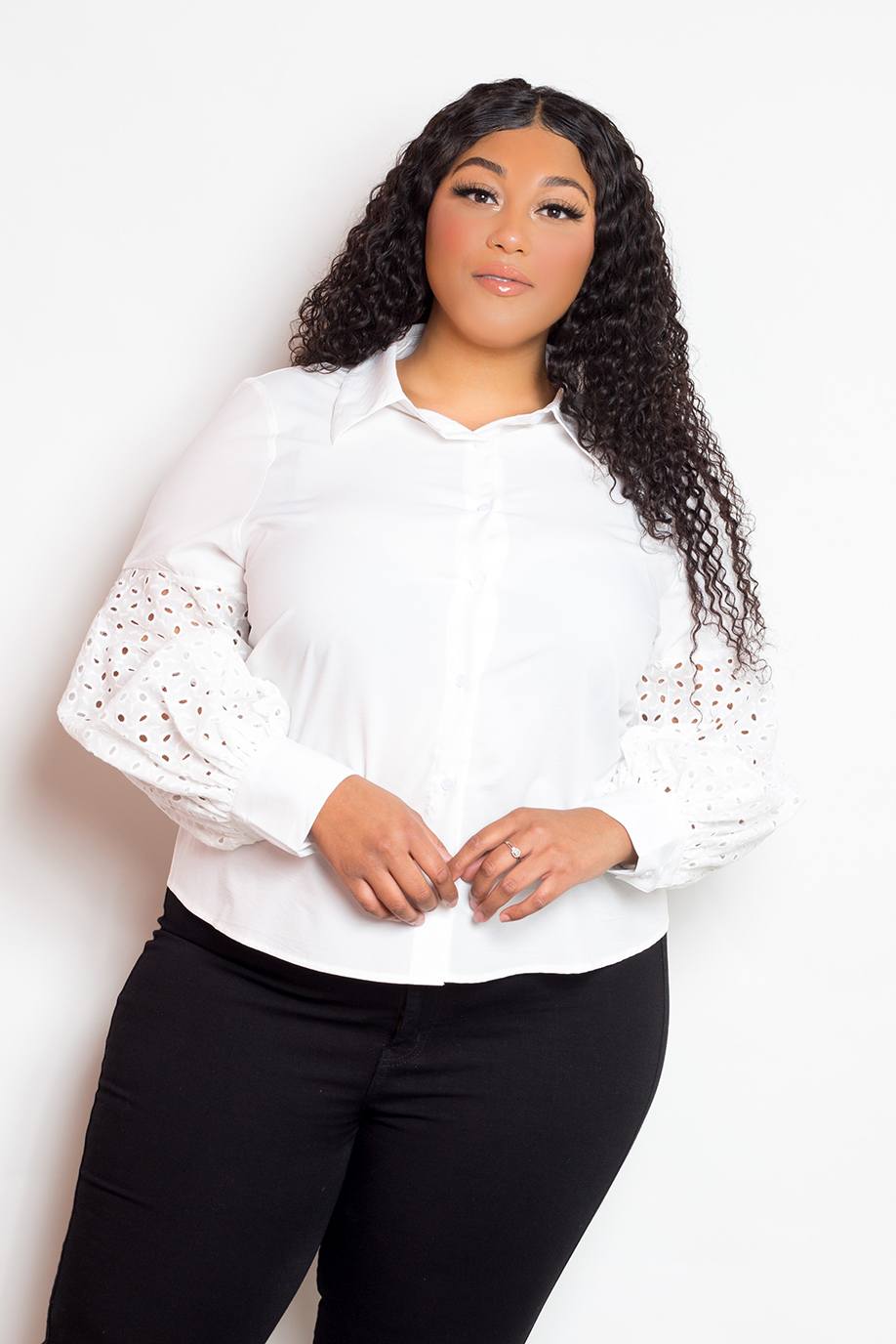 Plus Size Blouse With Punched Sleeves