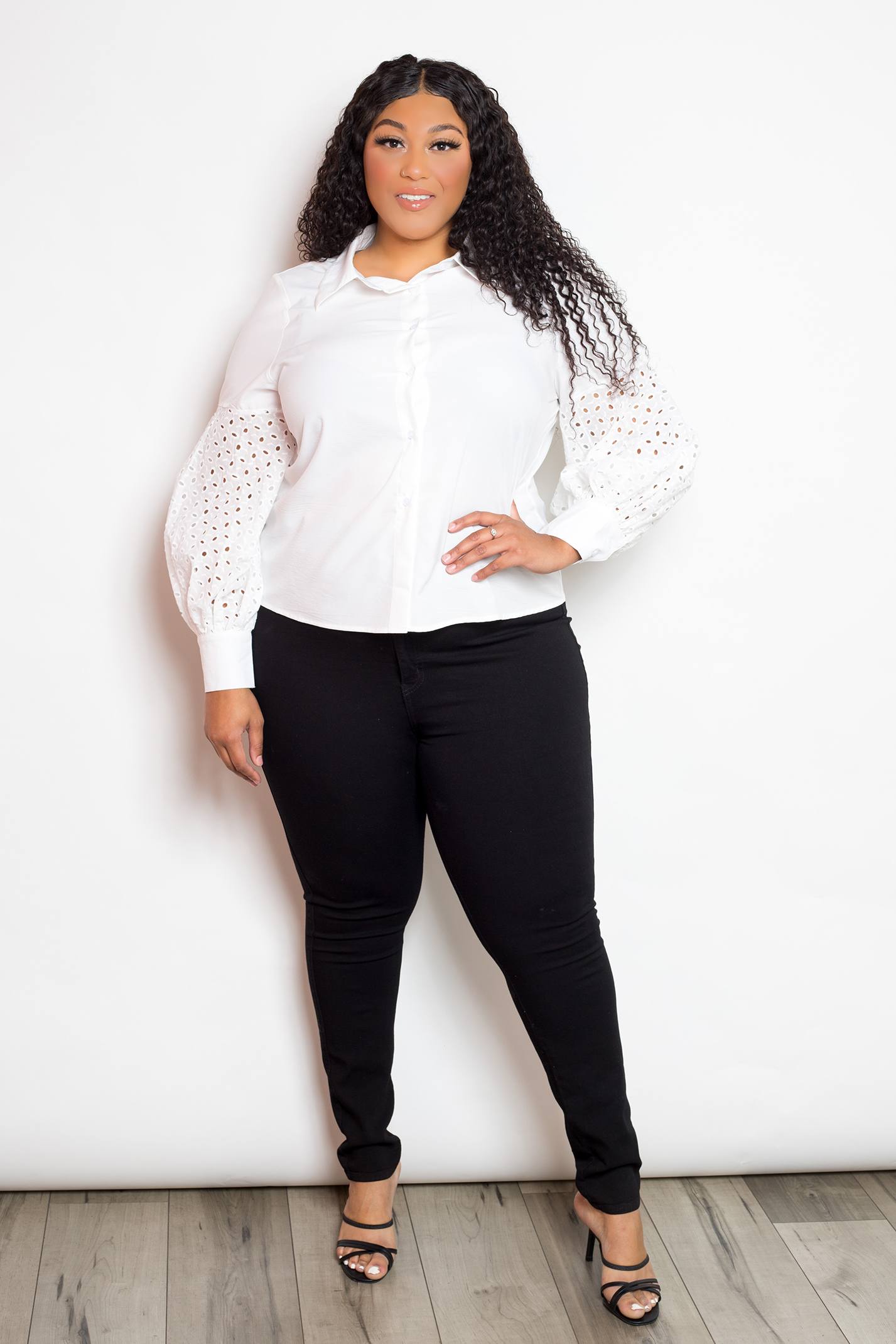 Plus Size Blouse With Punched Sleeves