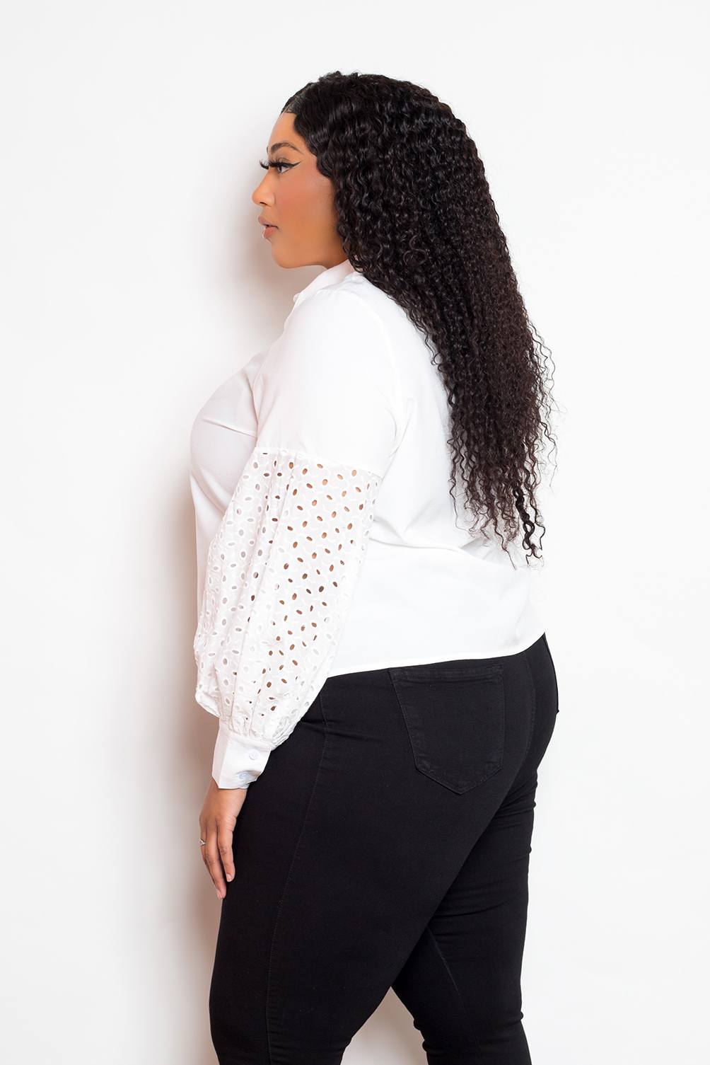 Plus Size Blouse With Punched Sleeves